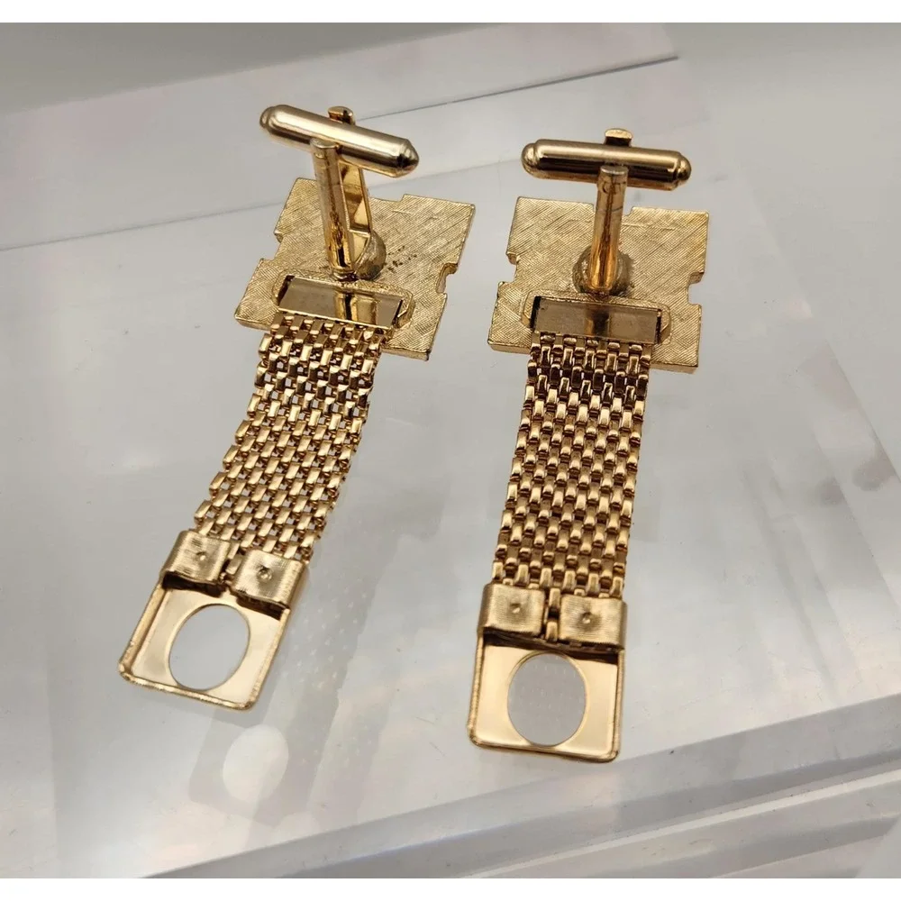 Vintage Oleg Cassini Sodalite Cufflinks Gold Tone Mesh Designer Original Box